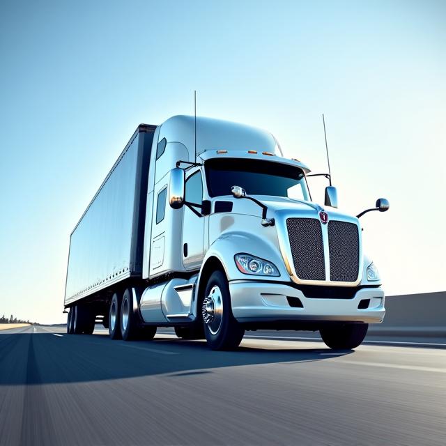 Large white heavy-duty tractor trailer driving on a highway during a bright day